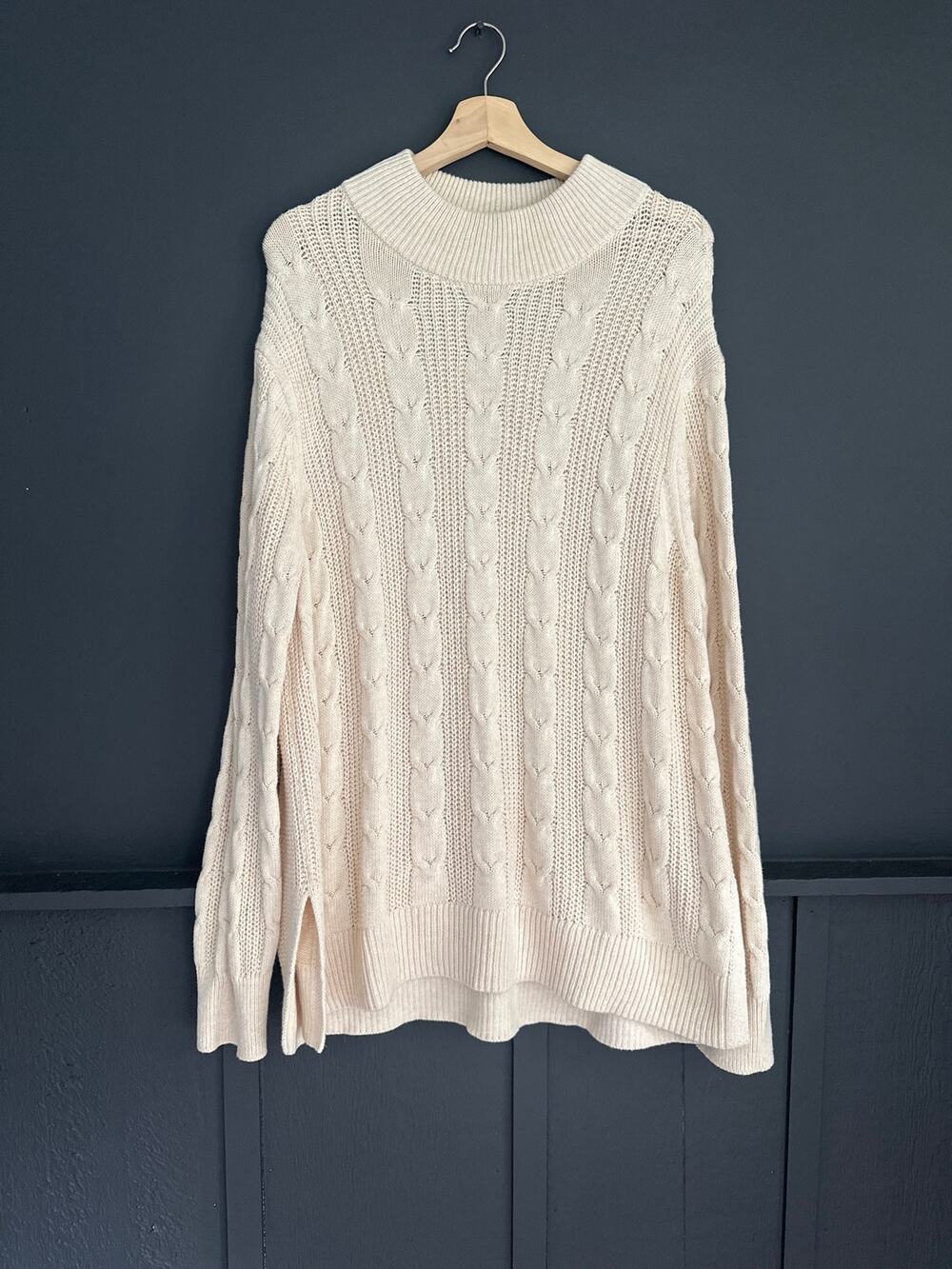Banana Republic Factory Cream Mock Neck Cable Knit Relaxed Fit Sweater Size XXL